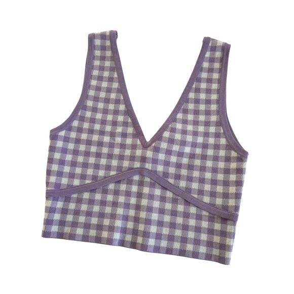 Princess Polly Tops - Princess Polly Lavender Purple/White Gingham Cropped Knit Top Women’s M/L